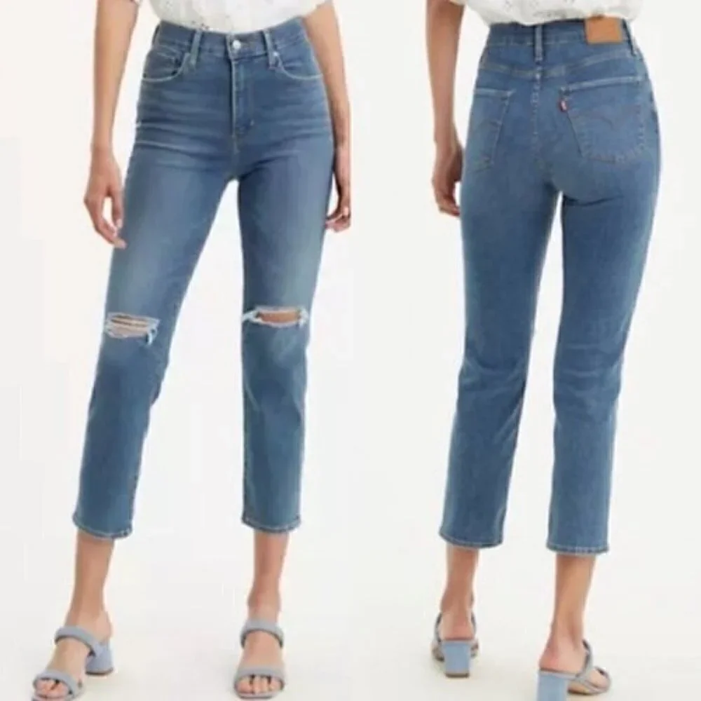 NEW Levis 724 High Rise Straight Leg Cropped Jeans Size 27 Medium Blue Wash